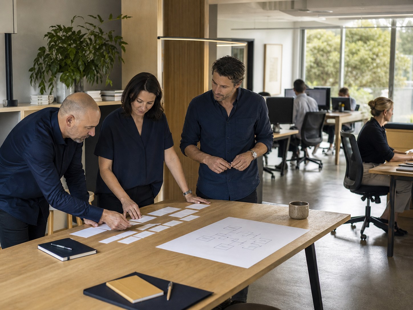 Professional services team mapping a workflow, representing Brisbane business improvement